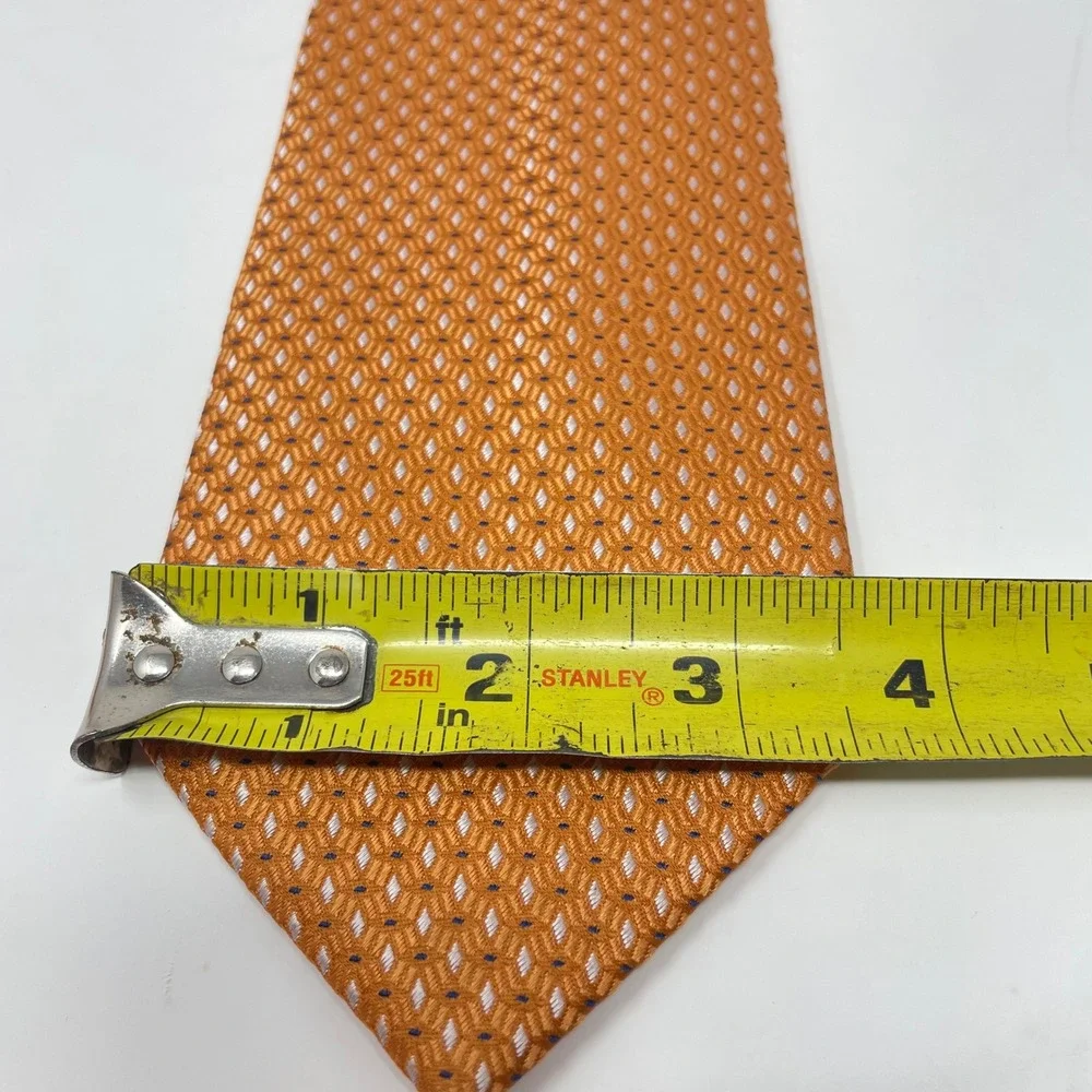Jos. A. Bank Mens Orange Geometric Diamond Pattern 100% Silk Necktie